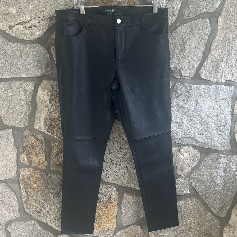 NWOT Lauren Ralph Lauren Black Lamb Leather Skinny Pants